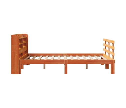 Estructura cama con cabecero madera pino marrón cera 135x190 cm