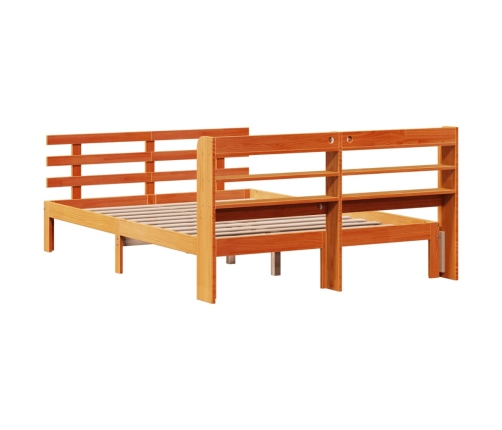 Estructura cama con cabecero madera pino marrón cera 135x190 cm