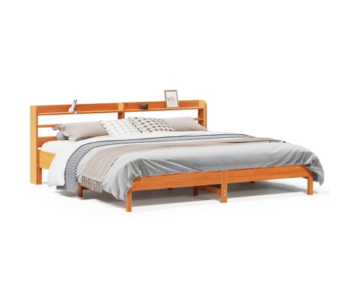 Cama sin colchón madera maciza de pino marrón cera 200x200 cm