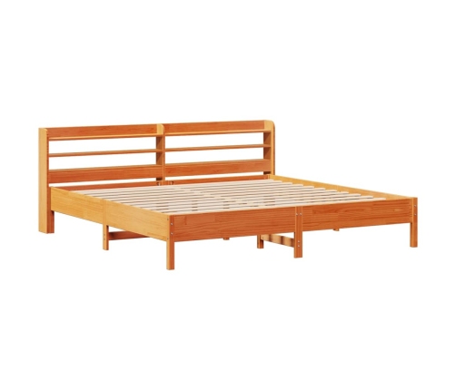 Cama sin colchón madera maciza de pino marrón cera 200x200 cm