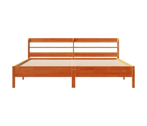 Cama sin colchón madera maciza de pino marrón cera 200x200 cm