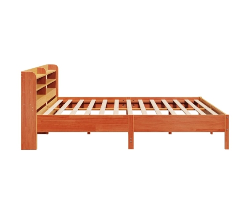 Cama sin colchón madera maciza de pino marrón cera 200x200 cm