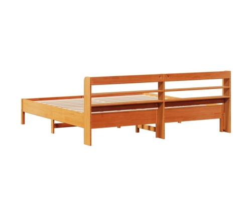 Cama sin colchón madera maciza de pino marrón cera 200x200 cm