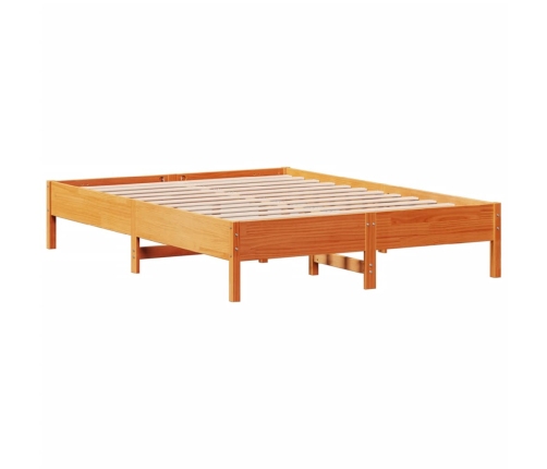 Cama sin colchón madera maciza pino marrón cera 150x200 cm