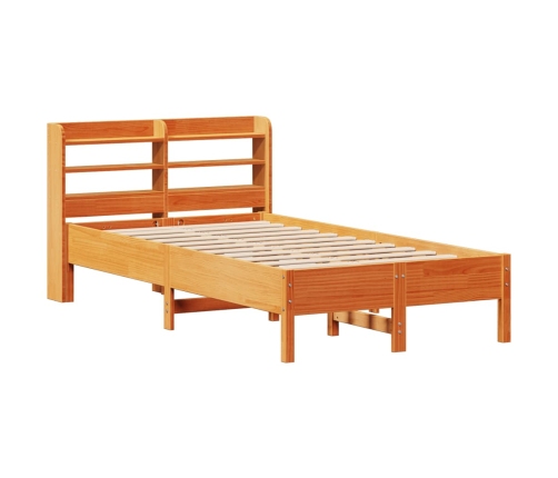 Cama sin colchón madera maciza de pino marrón cera 120x200 cm