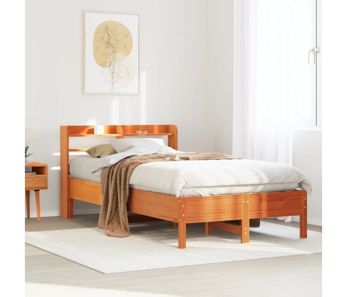 Cama sin colchón madera maciza de pino marrón cera 120x200 cm