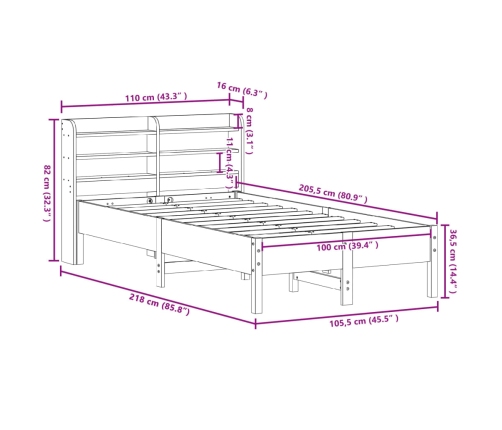 Estructura de cama sin colchón madera maciza de pino 100x200 cm