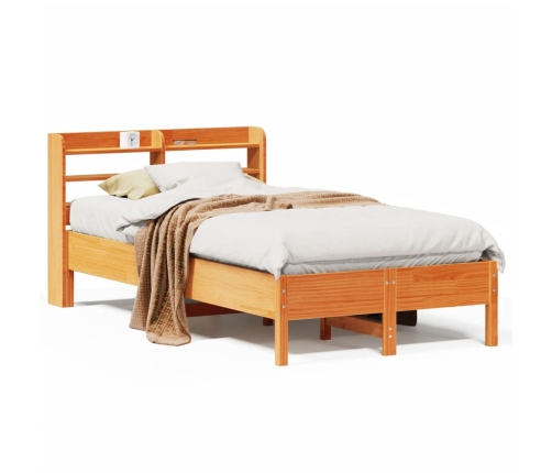 Cama sin colchón madera maciza de pino marrón cera 100x200 cm