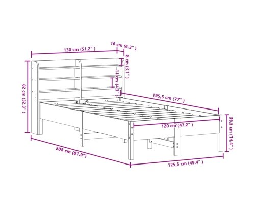 Estructura de cama sin colchón madera maciza de pino 120x190 cm