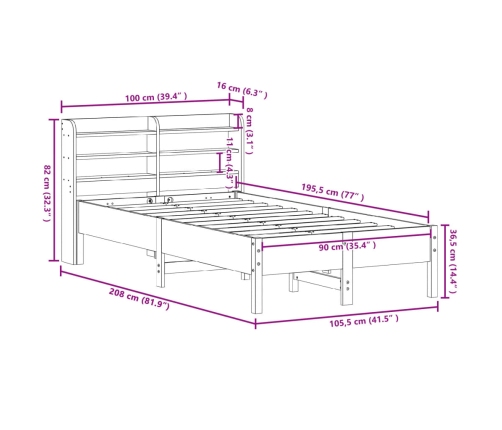 Estructura de cama sin colchón madera maciza marrón 90x190 cm