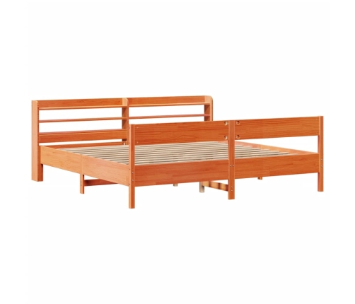 Cama sin colchón madera maciza de pino marrón cera 200x200 cm