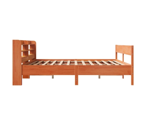 Cama sin colchón madera maciza de pino marrón cera 200x200 cm