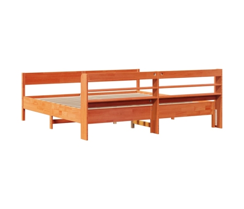 Cama sin colchón madera maciza de pino marrón cera 200x200 cm