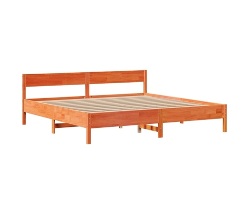 Cama sin colchón madera maciza de pino marrón cera 200x200 cm