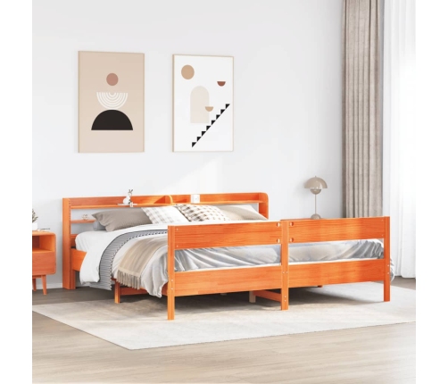 Cama sin colchón madera maciza de pino marrón cera 200x200 cm