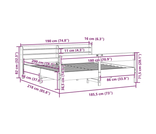 Estructura de cama sin colchón madera maciza de pino 180x200 cm