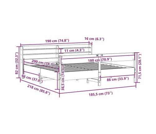 Cama sin colchón madera maciza de pino marrón cera 180x200 cm