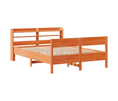 Cama sin colchón madera maciza de pino marrón cera 160x200 cm