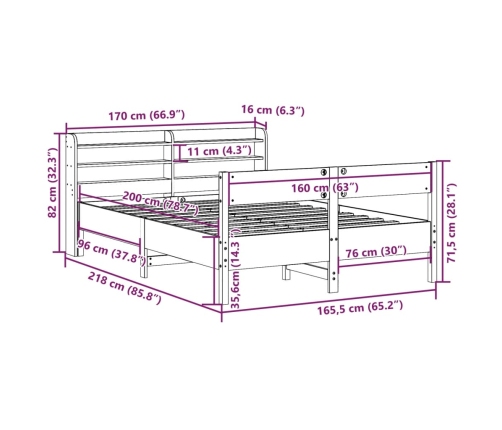 Cama sin colchón madera maciza de pino marrón cera 160x200 cm