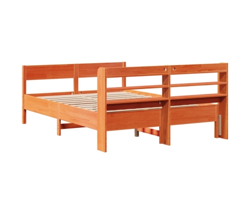 Cama sin colchón madera maciza de pino marrón cera 160x200 cm