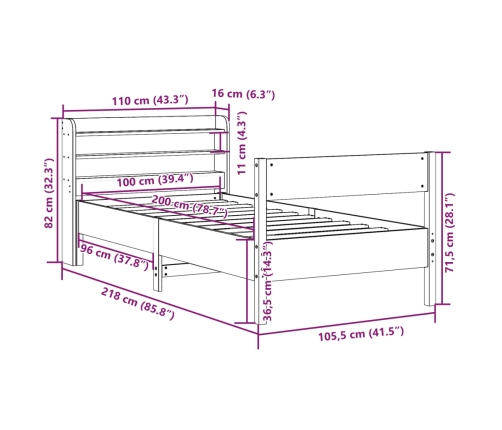 Estructura de cama sin colchón madera maciza de pino 100x200 cm