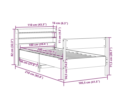 Estructura cama sin colchón madera maciza pino blanca 100x200cm