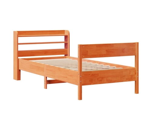 Cama sin colchón madera maciza de pino marrón cera 100x200 cm