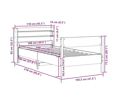 Cama sin colchón madera maciza de pino marrón cera 100x200 cm