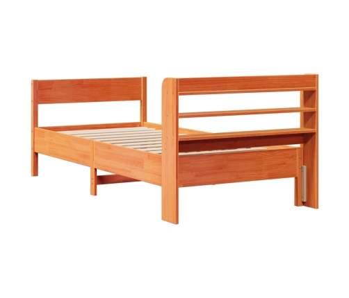 Cama sin colchón madera maciza de pino marrón cera 100x200 cm