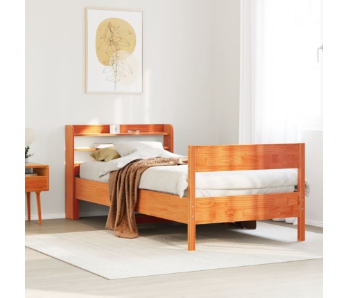 Cama sin colchón madera maciza de pino marrón cera 100x200 cm