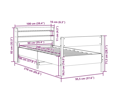 Estructura de cama sin colchón madera de pino blanca 90x200 cm