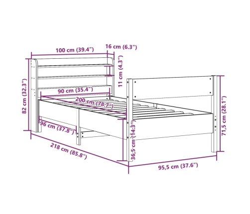 Estructura de cama sin colchón madera de pino marrón 90x200 cm