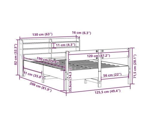 Estructura de cama sin colchón madera maciza blanca 120x190 cm