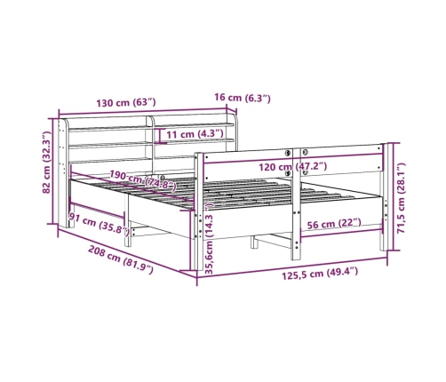 Estructura de cama sin colchón madera maciza marrón 120x190 cm