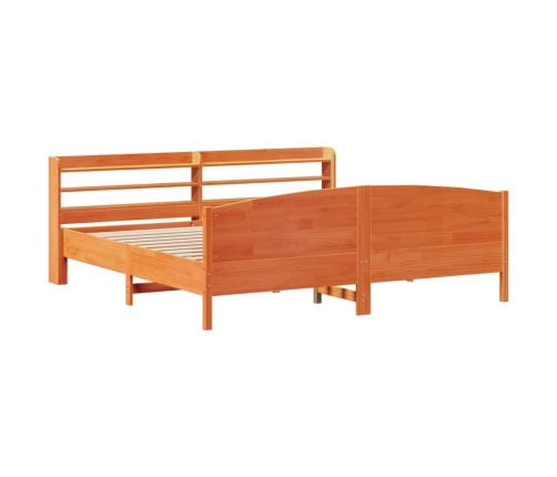 Cama sin colchón madera maciza de pino marrón cera 200x200 cm