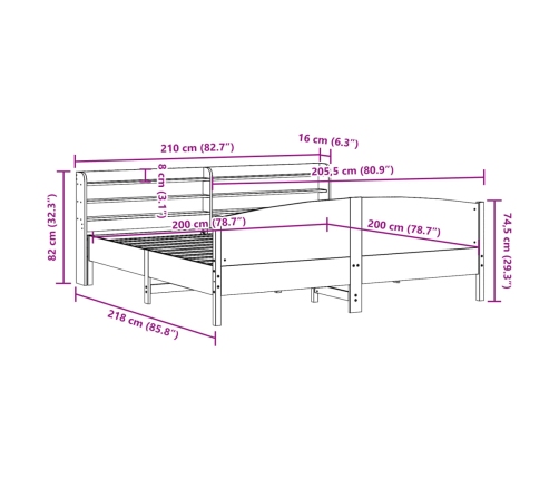 Cama sin colchón madera maciza de pino marrón cera 200x200 cm