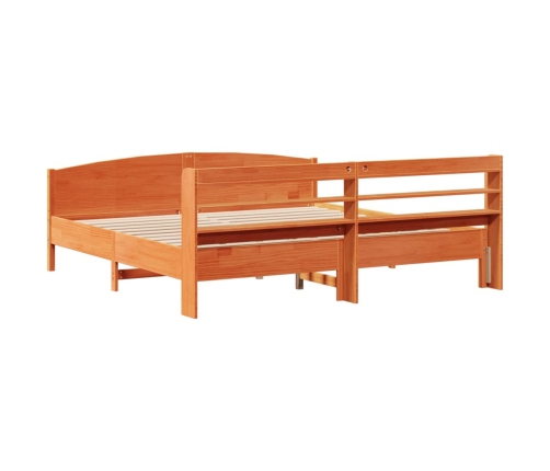 Cama sin colchón madera maciza de pino marrón cera 200x200 cm