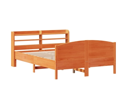 Cama sin colchón madera maciza de pino marrón cera 160x200 cm