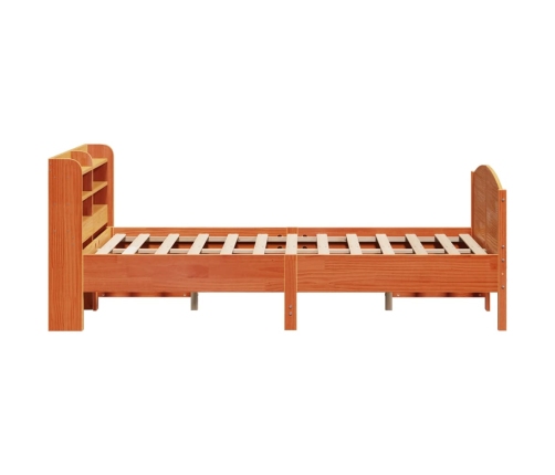 Cama sin colchón madera maciza de pino marrón cera 160x200 cm