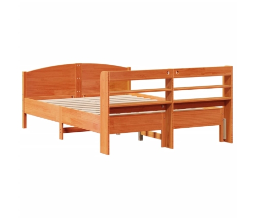 Cama sin colchón madera maciza de pino marrón cera 160x200 cm