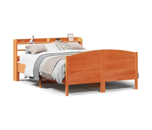 Cama sin colchón madera maciza de pino marrón cera 160x200 cm