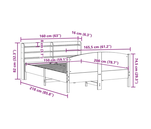 Estructura de cama sin colchón madera de pino blanco 150x200 cm