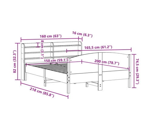 Estructura de cama sin colchón madera de pino blanca 150x200 cm