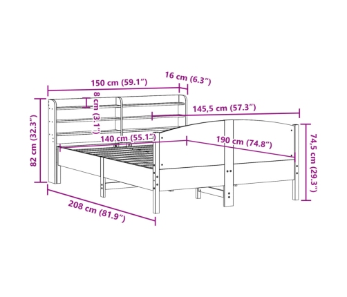 Estructura de cama sin colchón madera de pino blanca 140x190 cm