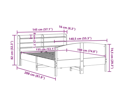 Estructura de cama sin colchón madera maciza marrón 135x190 cm