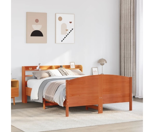 Estructura de cama sin colchón madera maciza marrón 135x190 cm