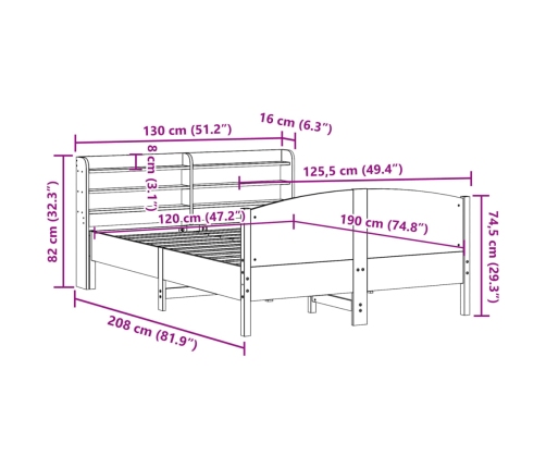Estructura de cama sin colchón madera maciza blanca 120x190 cm