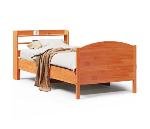 Cama sin colchón madera maciza de pino marrón cera 100x200 cm