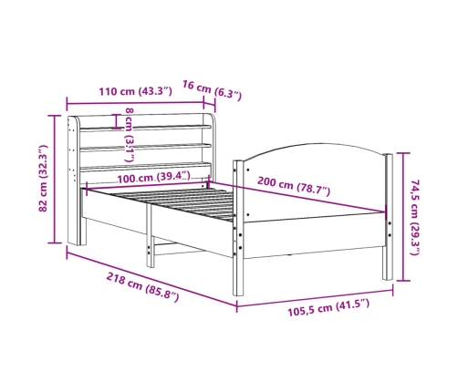 Cama sin colchón madera maciza de pino marrón cera 100x200 cm