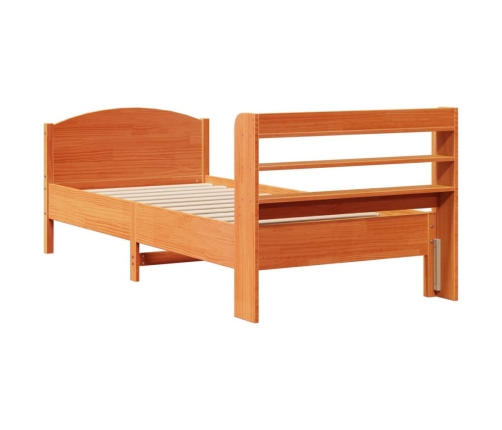 Cama sin colchón madera maciza de pino marrón cera 100x200 cm